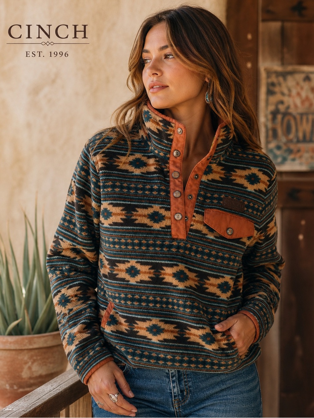 Cinch Aztec Fleece Pullover Snap Western Jacket Southwestern Print